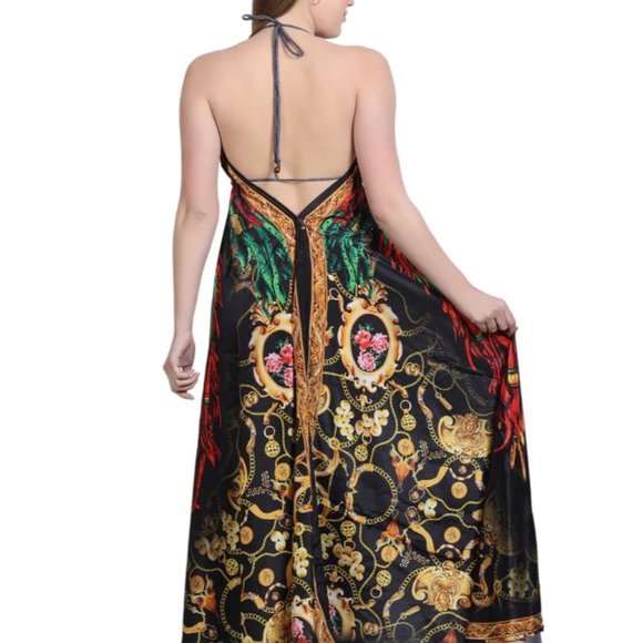 Long Silk Halter Dress Summer Maxi – Backless - Multicolor Maxi Animal print - Picture 5 of 7